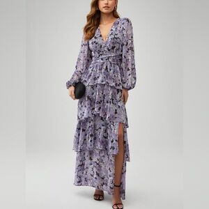 Astr The Label Anora Lavender Floral Long Sleeve Dress